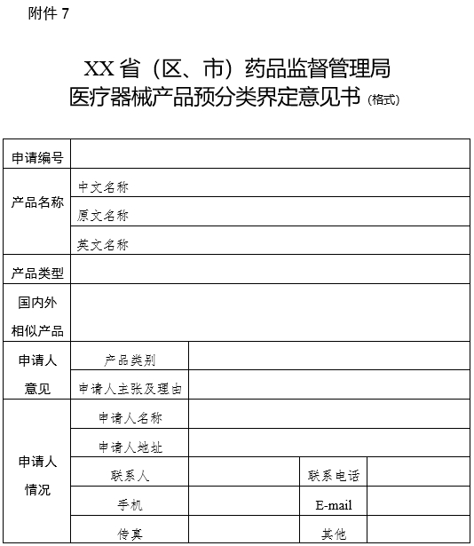 XX?。▍^(qū)、市）藥品監(jiān)督管理局醫(yī)療器械產(chǎn)品預(yù)分類界定意見書（格式）（2024年第59號(hào)）(圖1)