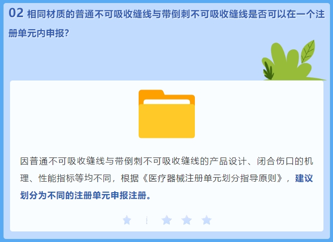 相同材質(zhì)的普通不可吸收縫線(xiàn)與帶倒刺不可吸收縫線(xiàn)能在一個(gè)注冊(cè)單元內(nèi)申報(bào)嗎？(圖2)